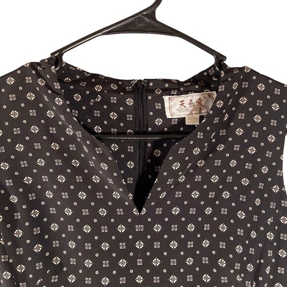 Technology Art Dress Large A line Short Geometric Black Cream Sleeveless Career - Picture 4 of 8